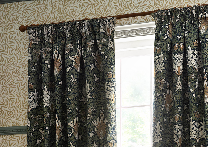 Snakeshead Pencil Pleat, Indigo/Leaf - Ready Made Curtains - Image 9